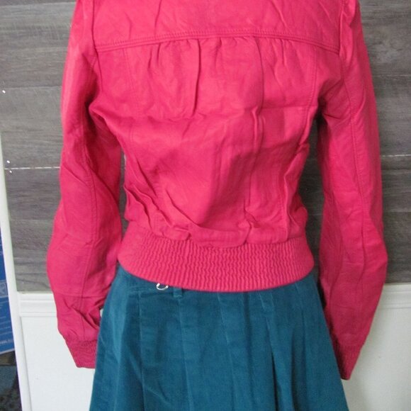 PALOMARES LADIES MAGENTA VEGAN LEATHER BOMBER JACKET - Picture 14 of 15